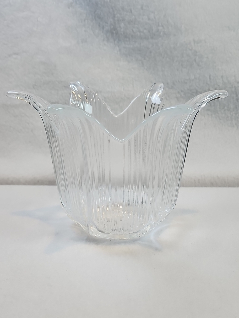 Vintage Crystal Ribbed Open Tulip Votive Tea Candle By Partylite